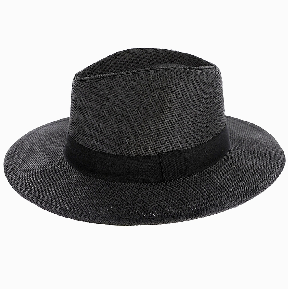 Fedora Classic Black Panama Vintage Style Belted Wide Brim Straw Hat Chic Summer